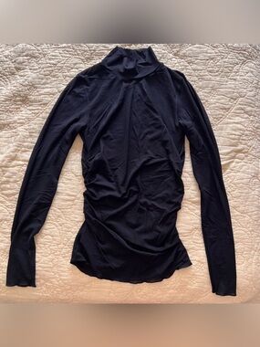 Aritzia Wilfred Black Long Sleeve Mesh Sheer Mock Neck Top